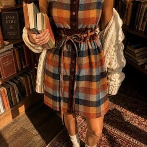 Maple 100% Wool Plaid Dress Button Front Belted Size 2
